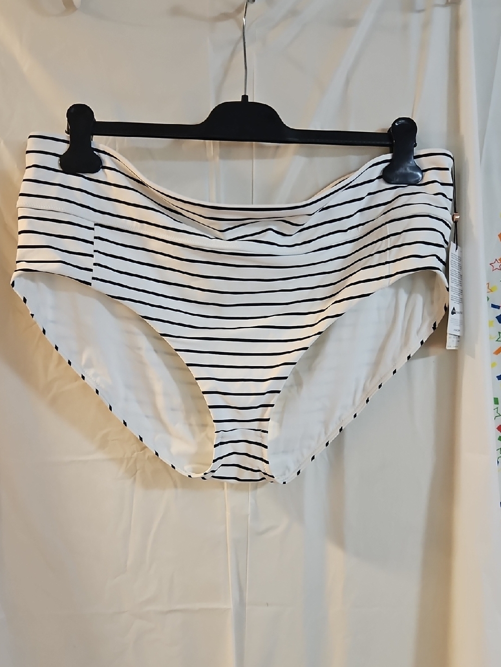 CALIA Mid Rise Swim Boy Short: COASTAL STRIPE WHITE: NEW WITH TAGS: SIZE XXL